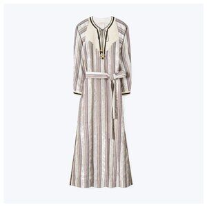 Tory Burch Lurex Striped Caftan Maxi Dress | Silver Metallic Kaftan | Sz S 4